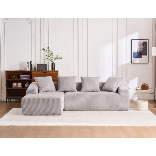 LY-023 WHITE COMPRESSION SOFA Combining Chaise Longue With 3-seater, Corduroy Fabric, Full Sponge Compression Sofa,combined Sofa With 4 Pillows For Living