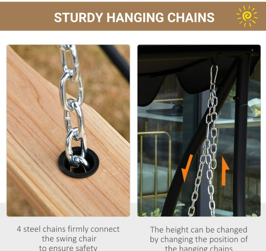 Wooden Swing Bench Heavy Duty Steel Chains 59 W X 29.5 D High Backrest, 440lbs Capacity, Natural