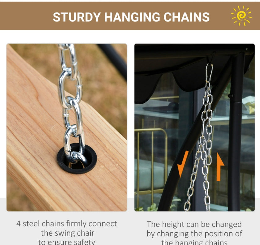 Wooden Swing Bench Heavy Duty Steel Chains 59 W X 29.5 D High Backrest, 440lbs Capacity, Natural