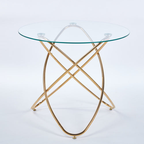 Dining Table With Golden Metal Leg And Tempered Glass,Modern Space Saving Kitchen Table For Living Room,golden Color Metal Legs