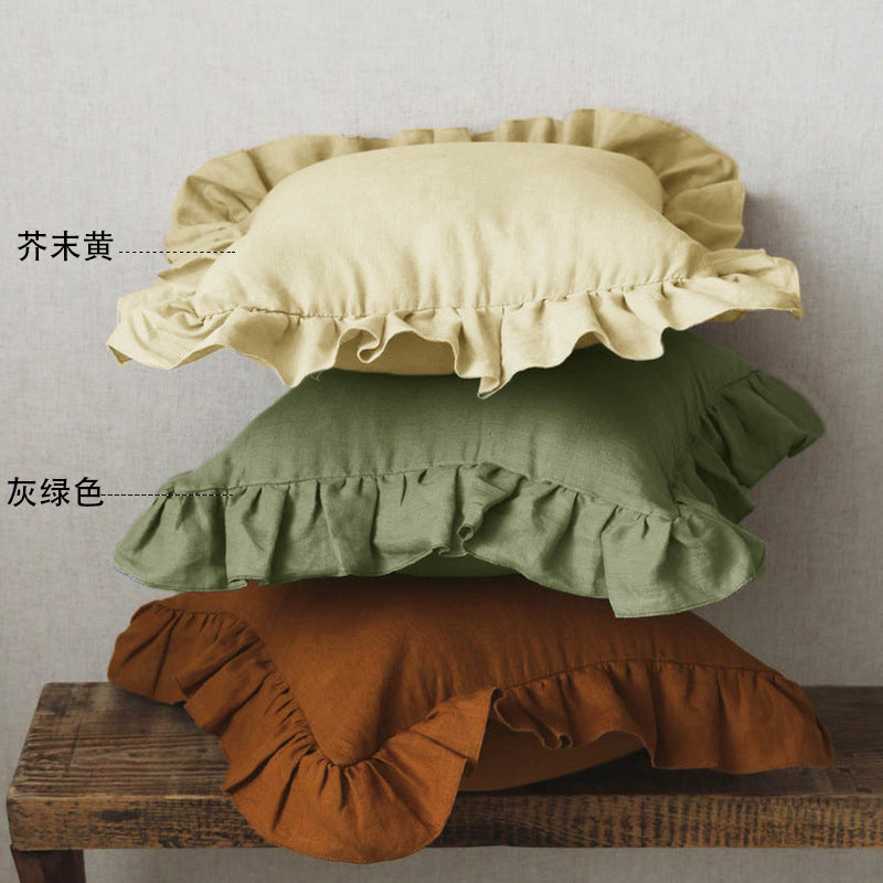 Ruffled Pillow Cover With Core Linen Pillow Living Room