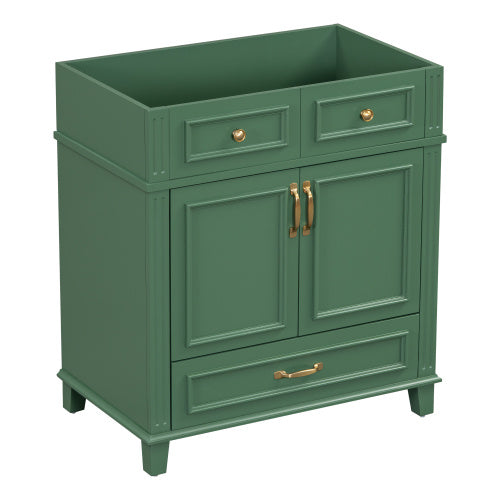 30'' Bathroom Vanity Without Top,Solid Wood Frame Bathroom Storage Cabinet With Soft Closing Doors,Frame Bathroom Storage Cabinet Only, Retro Style, Green
