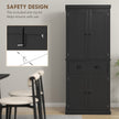 72 Kitchen Pantry Storage Cabinet, Cupboard With 4 Doors And 3 Adjustable Shelves, Large Central Drawer, Black