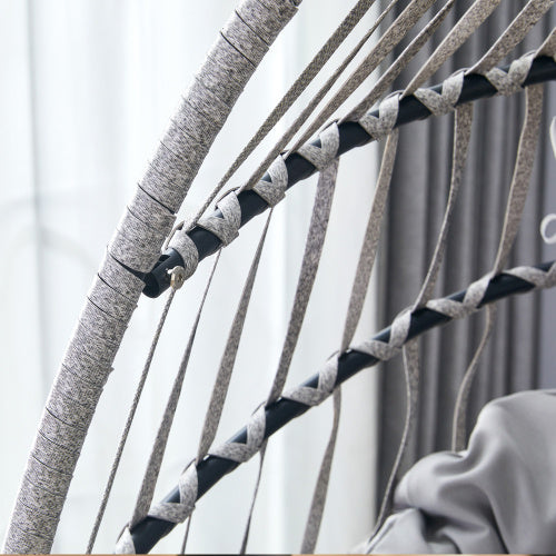 GRHeavy-Duty Iron Hanging Chair With Wicker Weave   Single Person Swing For Indoor  Outdoor Gray