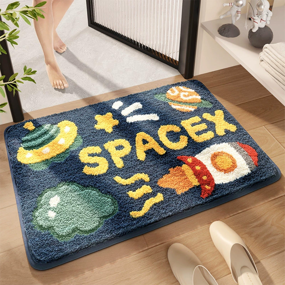 Cartoon Rocket Bath Mat Bathroom Decoration Area Rug Toilet Anti-slip Foot Mats Thickened Flocking Bath Carpet Non-slip Doormat Absorbent Bathroom Mat