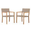 Outdoor Dining Chairs Set Of 2, Light Teak Acacia Wood Frame And Multi Light Brown PE Wicker, Ideal For Patios, Gardens