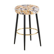 Counter Height Bar Stools Set Of 2, PU Kitchen Stools Upholstered Dining Chair Stools 24 Inches Height With Golden Footrest For Kitchen Island Coffee Shop Bar Home Balcony Silver Leaves Velvet