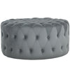 Round Ottoman Coffee Table With Velvet-feel Upholstery, Button Tufted Design And Padded Seat, Dark Gray