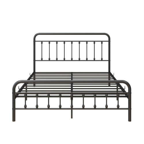 Metal Platform Bed Frame, Victorian Style Headboard Footboard Under Bed Storage No Box Spring Needed Queen Size Black