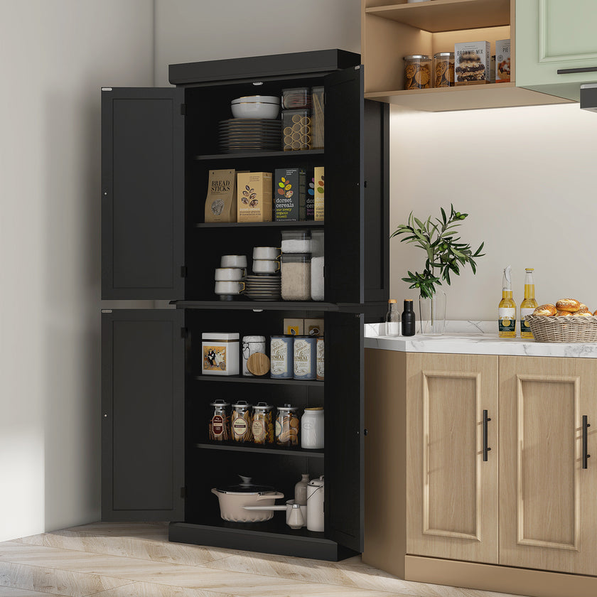6 Tier Pantry Haven  Modern Freestanding Storage Cabinet With Adjustable Shelves  Sleek Black
