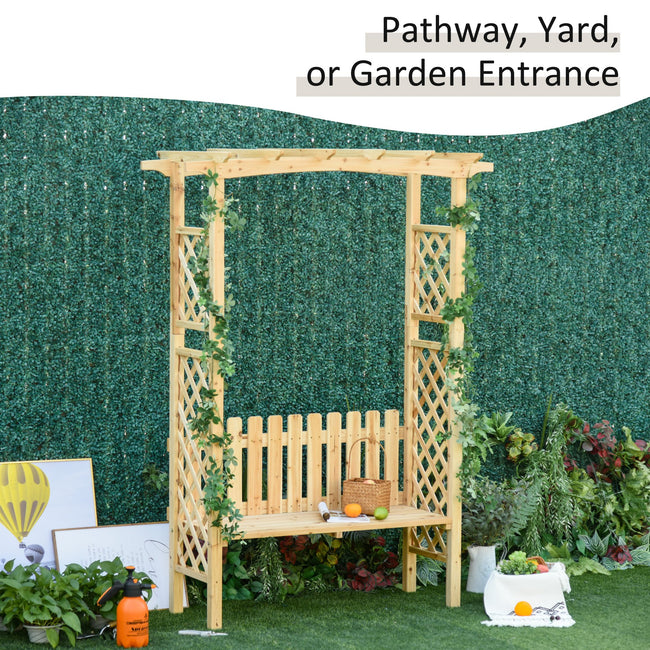 Garden Bench Arch Pergola Natural Fir Wood Protective Varnish 2 Person Ergonomic Design