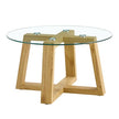 Modern Practical Circular Coffee Tables. Made Of Transparent Tempered Glass Tabletop And Wood Colored MDF Material. Suitable For Living Rooms And Bedrooms.31.5X31.5X17.7