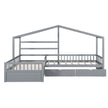 Twin Size House Platform Bed With Three Storage Drawers,Gray