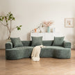 Modern Style Curved Sofa, Soft Corduroy Sofa With 3 Pillows, Living Room Milky White Ultra Smooth Curved Fabric Sofa