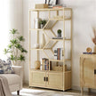 Bookshelves In Rattan, 7-tier Bookcase Storage Shelves For Living Room, Home Office, Natural Color