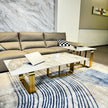 Modern Rectangular Coffee Table Set With Sintered Stone Top, Gold Metal Frame, For Bedroom, Living Room