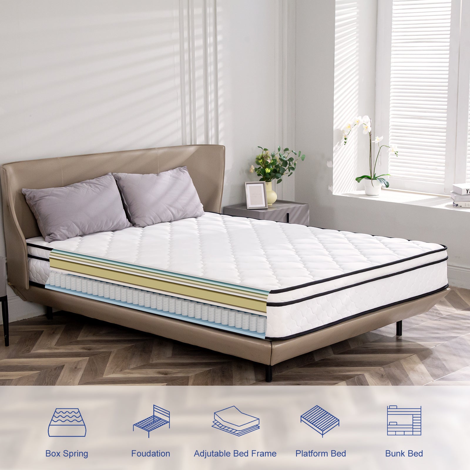 Single Bed Mattress, Hybrid Double Mattress With Bonnell Coil, High Density Foam Mattress, Boxed, Single Bed, Medium Soft, Stress Reliever