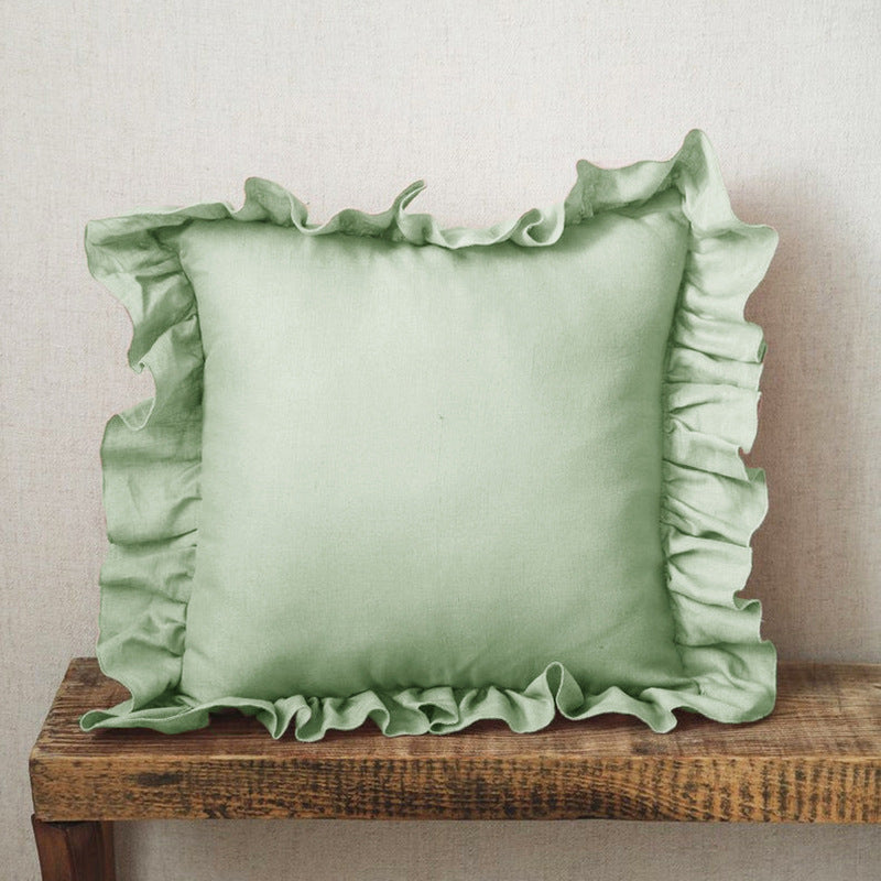 Ruffled Pillow Cover With Core Linen Pillow Living Room