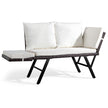 Stretchable Brown Rattan, Beige Cushion, Woven Rattan Bench
