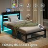 Twin Size Bed Frame Heavy Duty Platform Bed Frame With Headboard, USB Charging Station, LED Bed, No Box Spring Needed, Mattress Foundation, Strong Steel Slats, Noise Free, Black