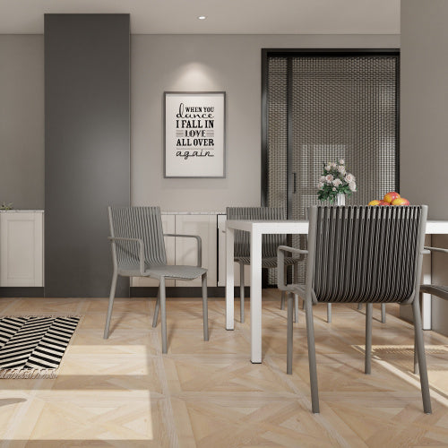 4pcs Modern Stackable Plastic Armchair For Indoor  Outdoor Use  Ergonomic Slatted Back Design, All  Weather PP Material, Light Baby Blue   Patio, Balcony, Cafe