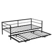 Twin Size Metal Daybed With Adjustable Trundle Up Trundle, Black