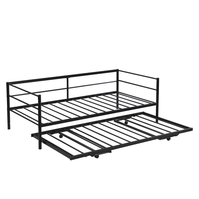 Twin Size Metal Daybed With Adjustable Trundle Up Trundle, Black