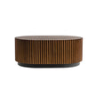 Handcraft Round Nesting Coffee Table Set Of 2, - Chic Wave Stripe Edge, Modern Stylish Wooden Circle Fluted Center Table For Living Room