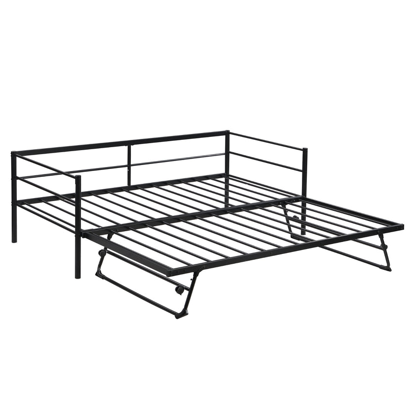 Twin Size Metal Daybed With Adjustable Trundle Up Trundle, Black