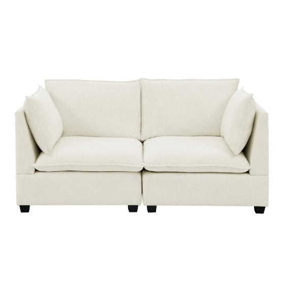 Modern Chenille Comfy Upholstered 2-Seat Sofa With 2 Lumbar Pillow, Deep Seat Sofa Sleeper For Living Room, Apartment, Office, Studio Beige White, 2-Seat