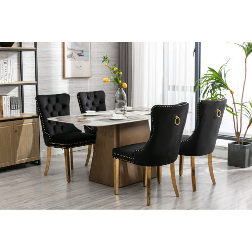 High-end Tufted Solid Wood Contemporary Velvet Upholstered Dining Chair With Golden Stainless Steel Plating Legs