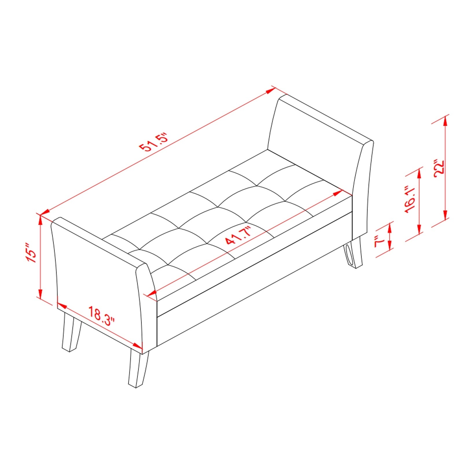51.5  Bed Bench With Storage Grey Velvet