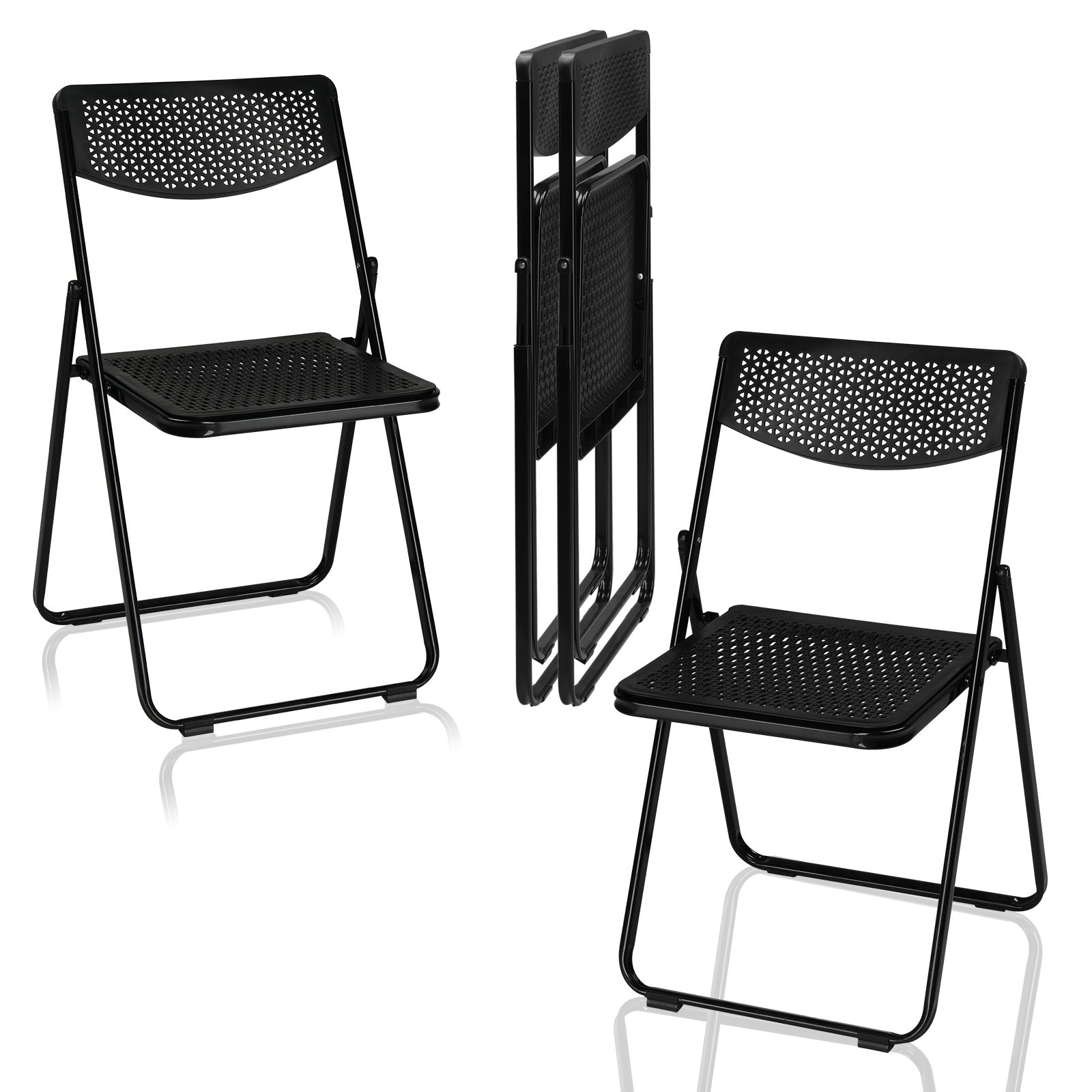 4pcs Black, Cut-out Pattern, Courtyard Plastic Folding Chair