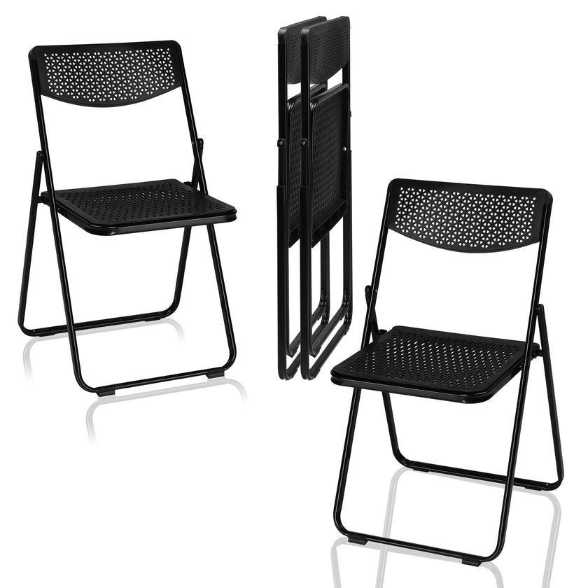 4pcs Black, Cut-out Pattern, Courtyard Plastic Folding Chair