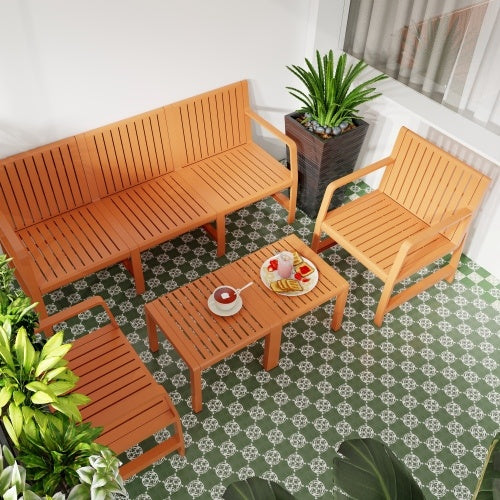 5-Piece Indoor Outdoor Furniture Set - 3-Seater Sofa ,2 Chairs & 2 Coffee Tables Waterproof PP Material - Easy Assembly Patio Conversation Set