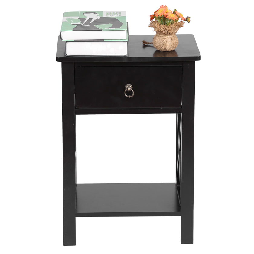 Black, MDF Painted, 40x30x55cm, Bedside Table