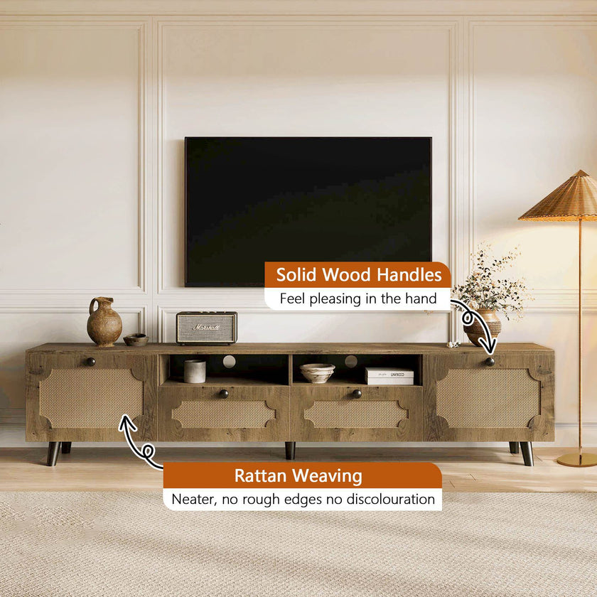 TV Station, TV Room, Entertainment Center, Can Accommodate 65 Inch TV, UV Open Drawers, Solid Wood Legs, Can Be Placed In Living Room, Bedroom, TV Cabinet Rattan Weaving