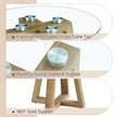 Modern And Practical Round Table. Made Of Clear Tempered Glass Top And Wood-coloured MDF Material. Suitable For Living Rooms And Bedrooms