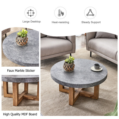 Modern Gray Texture MDF Round Coffee Table - 31.4 Diameter.A Modern Retro Circular Coffee Table With A Diameter Of 31.4 Inches, Made Of MDF Material, Suitable For Living Rooms