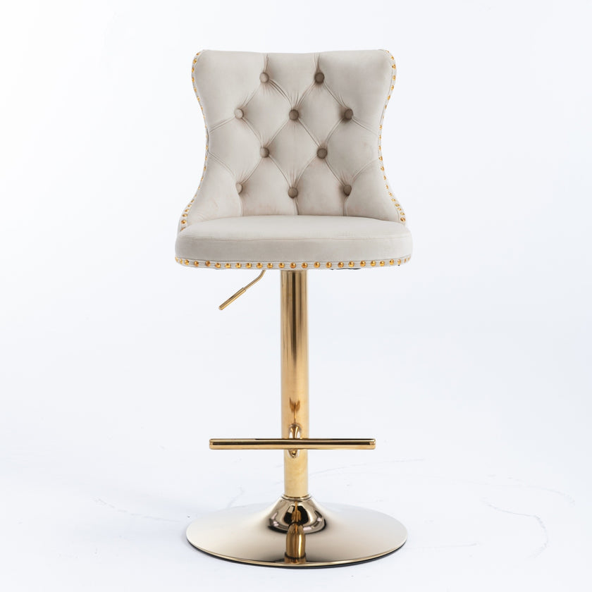 A&A Furniture,Golden Swivel Velvet Barstools Adjusatble Seat Height From 25-33 Inch