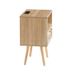 15.75  Rattan End Table With Power Outlet, USB Ports, Drawer   Solid Wood