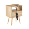 15.75  Rattan End Table With Power Outlet, USB Ports, Drawer   Solid Wood