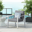 Gray Aluminum Lounge Chair With Sleek Rope Accents And Comfortable Cushions, Perfect For Modern Outdoor And Indoor Spaces