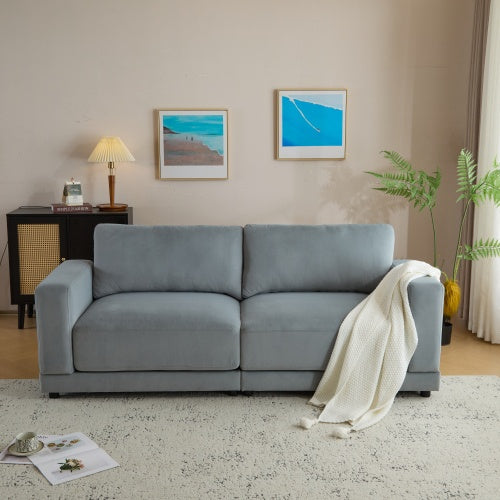 81 Modern Square Arm Sofa With Soft Velvet Upholstery, Deep Cushions, And Sturdy Legs In Navy Blue For Living Room Or Bedroom