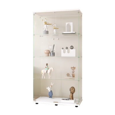 Wo-door Glass Display Cabinet 4 Shelves With Door, Floor Standing Curio Bookshelf For Living Room Bedroom Office, 64.7x31.7x14.3, White