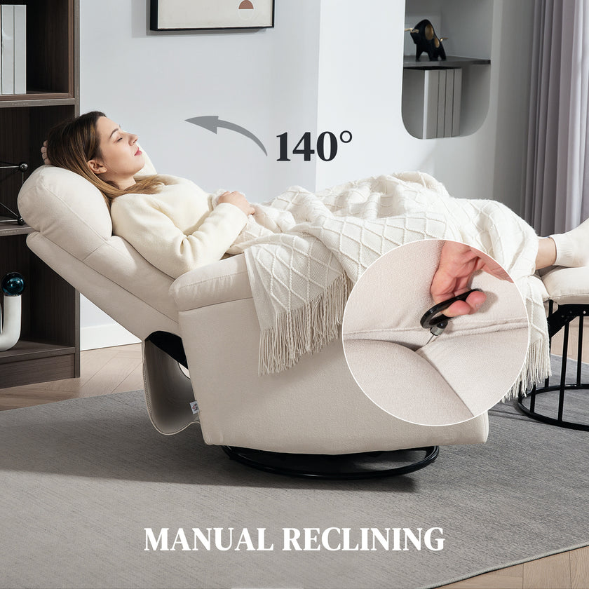 Recliner Chair, Wide Swivel Rocker Chair, Overstuffed Single Sofa With Pocket Spring, Footrest, Quick Assembly, Cream