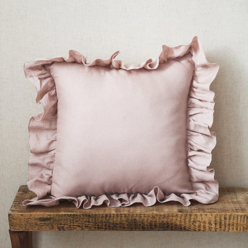 Ruffled Pillow Cover With Core Linen Pillow Living Room