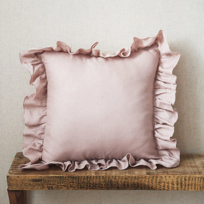 Ruffled Pillow Cover With Core Linen Pillow Living Room