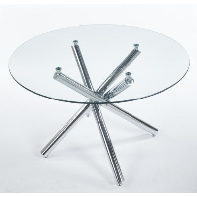 Chrome Dining Table With Metal Leg And Glass,Modern Space Saving Kitchen Table For Living Room,120X120X75CM