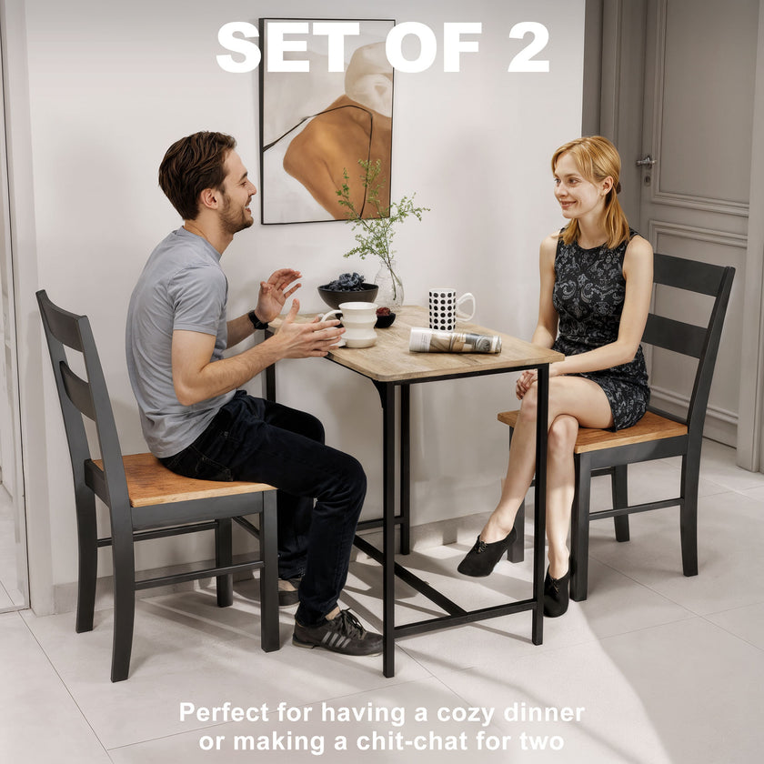 Farmhouse Dining Table Chairs, Set Of 2 Rubber Wood Kitchen Table Chairs With Open Back For Living Room, Black